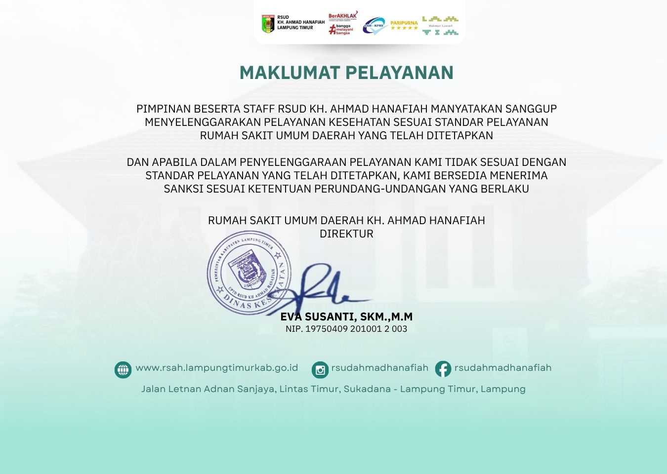 Maklumat Pelayanan RSUD KH Ahmad Hanafiah